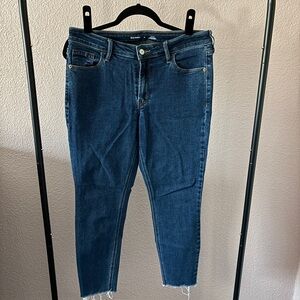 Old Navy Mid-Rise Rockstar Super Skinny Ankle Raw Hen Dark Rinse Stretch Jeans